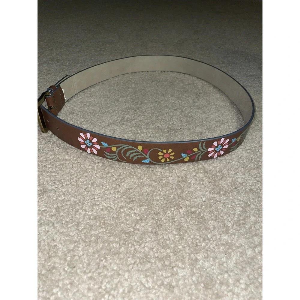 Womens NOBO Floral Brown Belt Size XL Ladies Boho Hippie Brass‎ Buckle